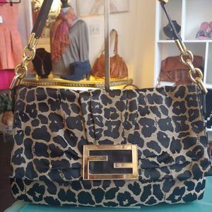 FENDI Leopard Print Mia Flap Bag